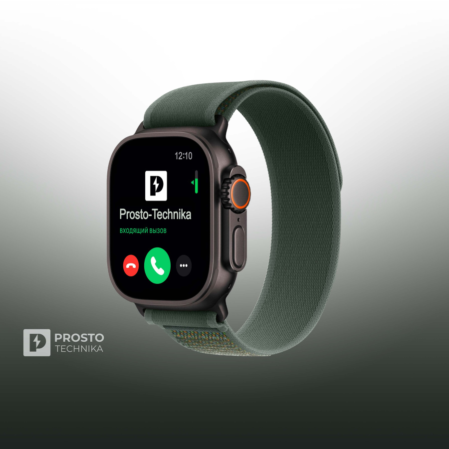 Часы Apple Watch Ultra 2, 49 мм, титан чёрного цвета, ремешок Trail зелёного цвета (2024) M/L